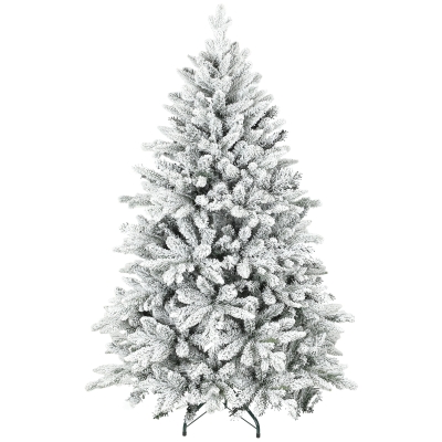 HOMCOM 150 cm Snow-Flocked Artificial Christmas Tree, 768 Branches, Foldable Metal Stand, Green
