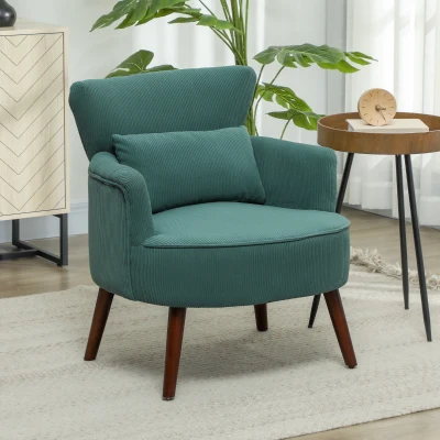 HOMCOM Modern armchair, Padded accent chair with lumbar cushion, Rubberwood legs, Dark green