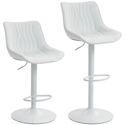 HOMCOM Set of 2 bar stools, bar chairs steel frame adjustable height 92-110 cm, backrest footrest white