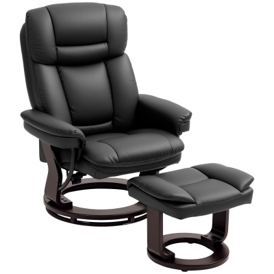 HOMCOM Recliner with Footstool, Adjustable Chair, Faux Leather Upholstery, Padded Chair with Foldable Backrest, Black