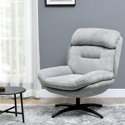HOMCOM Swivel Chair, 360-Degree Rotation, Chenille Fabric, Integrated Armrests, Steel Legs, Gray, Black