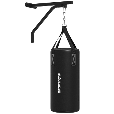 SPORTNOW Punching bag, fillable, with wall mount, gloves and wraps, up to 45 kg, black