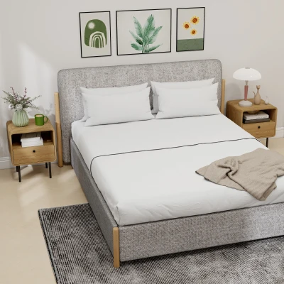 HOMCOM Narrow bedside table side table open compartment and 1 drawer steel legs 40 x 36 x 50 cm, oak effect