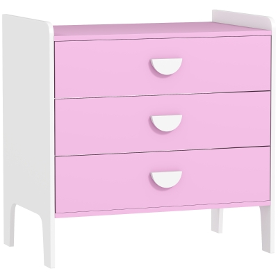 AIYAPLAY Children's Dresser with 3 Drawers, MDF, Storage Cabinet for Kids, Pink+White