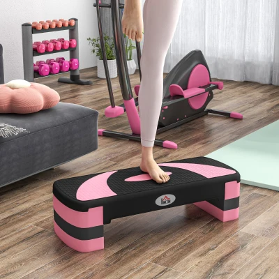 HOMCOM Adjustable aerobic fitness stepper non-slip surface 80 x 31 x 20 cm black light pink