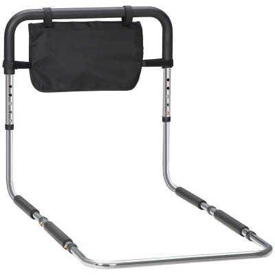 HOMCOM Bed Support Rail Secure Protection Handle Adjustable 5 Heights Pouch Storage 87Lx51.5lx45-55H cm