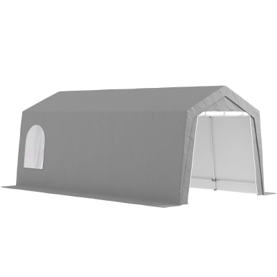 Outsunny Abrigo de Jardim Exterior 300x597x257 cm com Porta Enrolável para Motas Bicicletas e Ferramentas de Jardim Cinzento