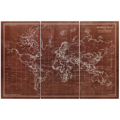 HOMCOM Dipinti di Mappa del Mondo 60x3.5x120 cm Marrone