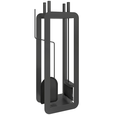 Outsunny 5pc Metal Fireplace Companion Set with Stand Black