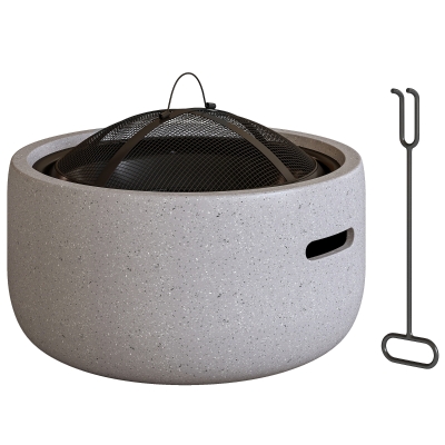 Outsunny Brasero Exterior Redondo Brasero para Jardim com Atizador Protetor de Faíscas e Grade Ø45x34 cm Cinzento