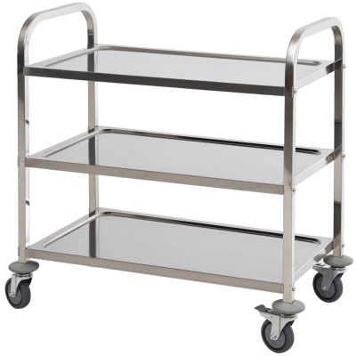 HOMCOM 3-tier Rolling Kitchen Cart Trolley Island Stainless Steel Utility Storage 90H cm