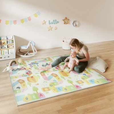 AIYAPLAY Foldable Reversible Baby Play Mat, Thick Foam Floor Mat, 194 x 176,5 x 1,5 cm, multicolored