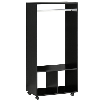 HOMCOM Kleiderschrank Garderobe,60 cm x 40 cm x 128 cm, 1 Kleiderstange, 2 Regale, Schwarz