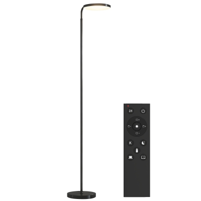 HOMCOM Lámpara de pie LED con mando magnético, ajustable, giratoria, metal, negro