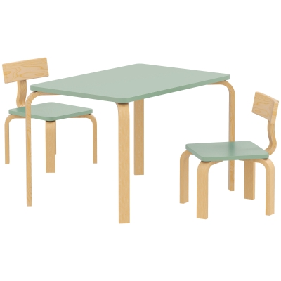 AIYAPLAY Children's table with chairs, kids table and 2 wooden chairs set for drawing, playing, studying, 78x53x53cm, green