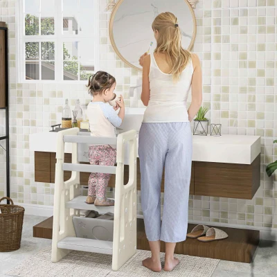 HOMCOM Learning Tower Observation Tower for Children 18 Months to 5 Years 3-Level Height Adjustable in HDPE