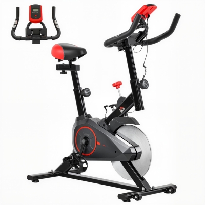 HOMCOM Vélo Fitness Intérieur Écran LCD Acier Noir/Rouge