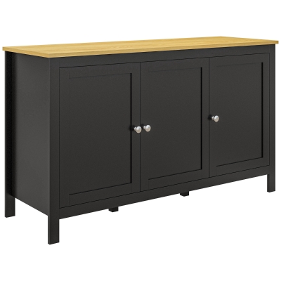 HOMCOM Sideboard storage cabinet with 3 doors, 2 adjustable shelves, light wood-effect top 120 x 40 x 70 cm black