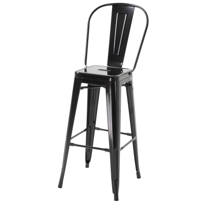 HOMCOM Metal Bar Stool Set of 4 w/Removable Backrest Black