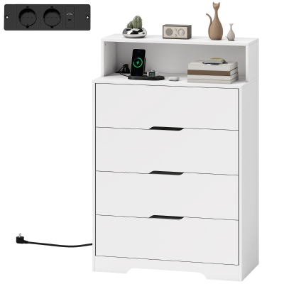HOMCOM Commode 4 Tiroirs avec USB USB-C 80x40x120 cm Blanc