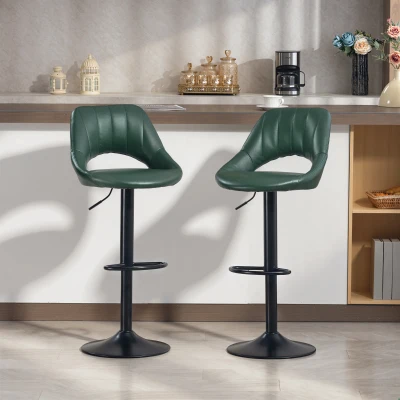 HOMCOM Faux Leather Bar Stools Set of 2 Dark Green