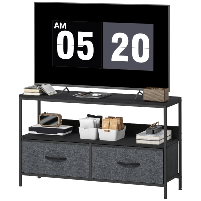 HOMCOM Meuble TV 119cm Tissu Pliable MDF Métal Noir