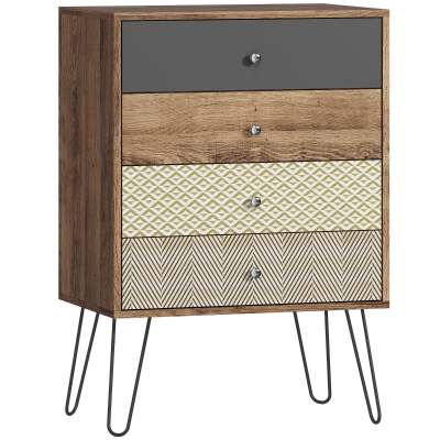 HOMCOM Comodă cu 4 sertare Picioare tip furcă din oțel Stil boem 60x39x86 cm Multicolor