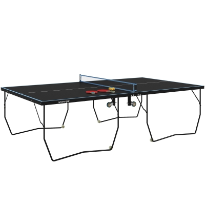 SPORTNOW Tischtennisplatte, klappbar, 8 Räder, pulverbeschichteter Stahlrahmen, MDF, 274 x 152,5 x 76 cm, Schwarz