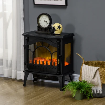 HOMCOM Șemineu Electric 1000W/2000W cu Temperatură Reglabilă Protecție la Supraincălzire 55x31x58 cm Negru