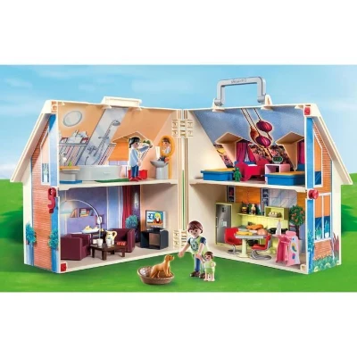 PLAYMOBIL 70985 Maison Transportable Bleue, 3 personnages, Accessoires inclus, 70985, Dollhouse, La maison traditionnelle