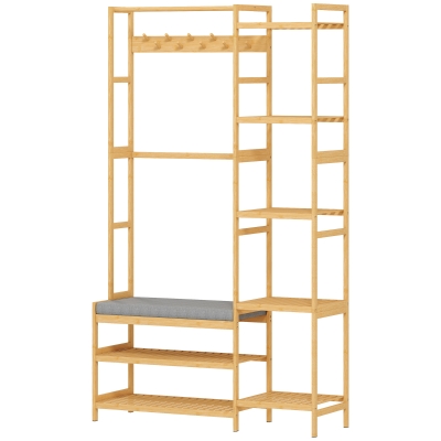 HOMCOM Porte-Manteaux Banc Bois Naturel avec Étagère et Crochets
