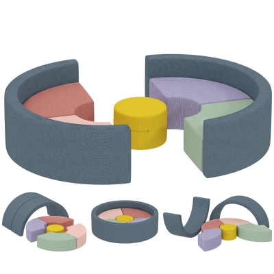 AIYAPLAY 7-teiliges Weichbauklötze-Set für Kleinkinder, Schaumstoff, waschbarer Cordbezug, verschiedene Formen, Bunt