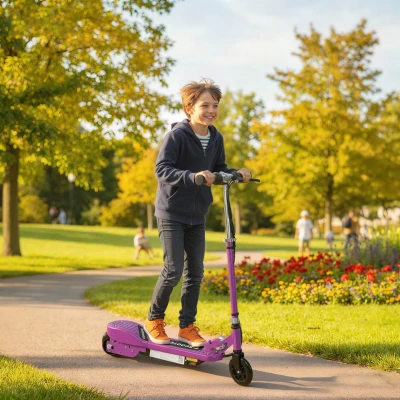 HOMCOM Foldable Electric Kids Scooter Ride-on Purple