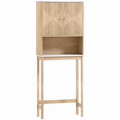 HOMCOM Dulap pentru WC deasupra toaletei, corp depozitare WC cu dulap cu uși duble și rafturi  66 x 25 x 168 cm, stejar