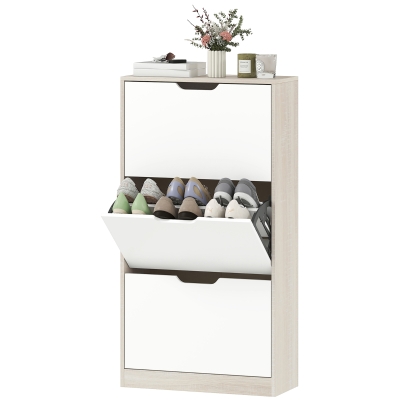 HOMCOM Meuble à Chaussures 3 Portes 18 Paires Chêne Blanc