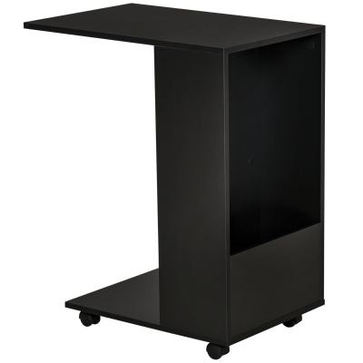 HOMCOM C-Shape Mobile Sofa Side Table with Storage Black