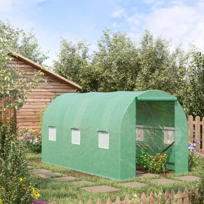 Outsunny Serre tunnel de jardin 8 m², serre de jardin tunnel avec porte et 6 fenêtres, bâche PE 140 g/m² 400 x 200 x 200 cm vert