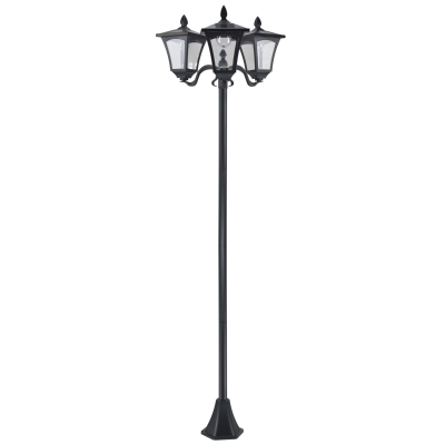 Outsunny Solar Gartenlaterne mit 3 flammig Laterne Mast aus Edelstahl Solarlaterne mit LED 120 Lumen 51,5x47x182,5cm Wegeleuchte IP44 für Garten Balkon Schwarz