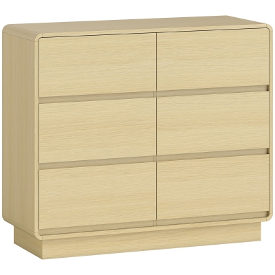 HOMCOM 100 cm dressoir, buffetkast met 6 lades, ladekast voor keuken, woonkamer, eetkamer, naturel hout