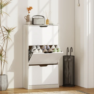 HOMCOM Meuble à Chaussures 3 Portes 18 Paires Chêne Blanc