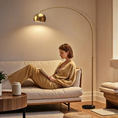 HOMCOM Stehlampe, Bogen-Design mit Marmorsockel, 180 cm, Schwarz+Gold