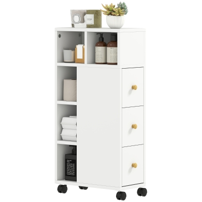 HOMCOM Meuble Salle de Bain 20x40x80cm Blanc avec Roulettes