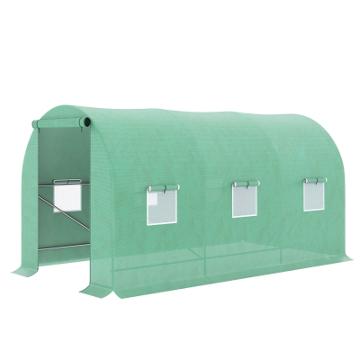 Outsunny Serre tunnel de jardin 8 m², serre de jardin tunnel avec porte et 6 fenêtres, bâche PE 140 g/m² 400 x 200 x 200 cm vert