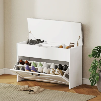 HOMCOM Banc à Chaussures 8 Paires avec Tiroir Blanc 80x30x55 cm