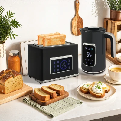 HOMCOM Touch Screen Kettle & Toaster Set Black