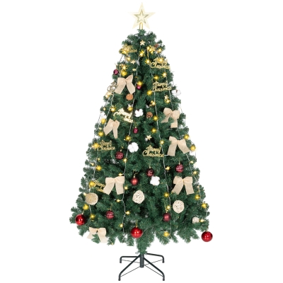 HOMCOM Árbol de Navidad 180 cm con Adornos 200 Luces LED Blanco Cálido 8 Modos de Iluminación 650 Ramas Verde