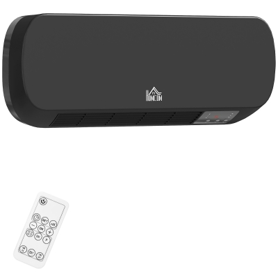HOMCOM Calefactor Eléctrico de Pared 1000W/2000W Estufa con Pantalla LED y Mando a Distancia 45x18,6x11,5 cm Negro