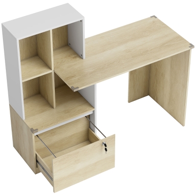 HOMCOM Scrivania per computer 126x50x109cm Rovere e Bianco