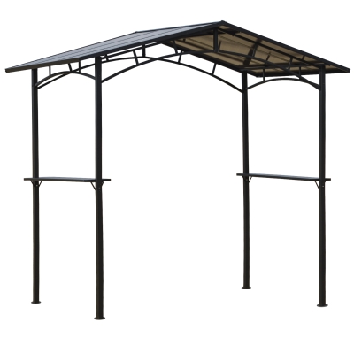 Outsunny 8ft x 5ft Outdoor BBQ Gazebo Tent with Protective Aluminium Steel Frame, 2 Shelves, Hardtop Roof, Canopy Ground Stakes for Safe Cooking