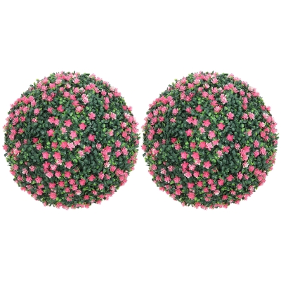 HOMCOM Artificial Boxwood Balls Set of 2 - Pink
